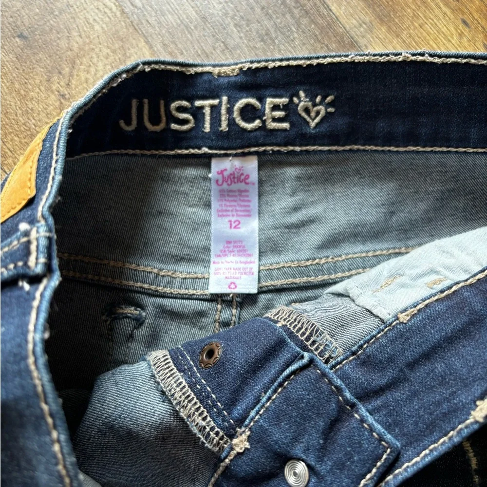 Justice Dark Wash Distressed Button Fly Denim Shorts